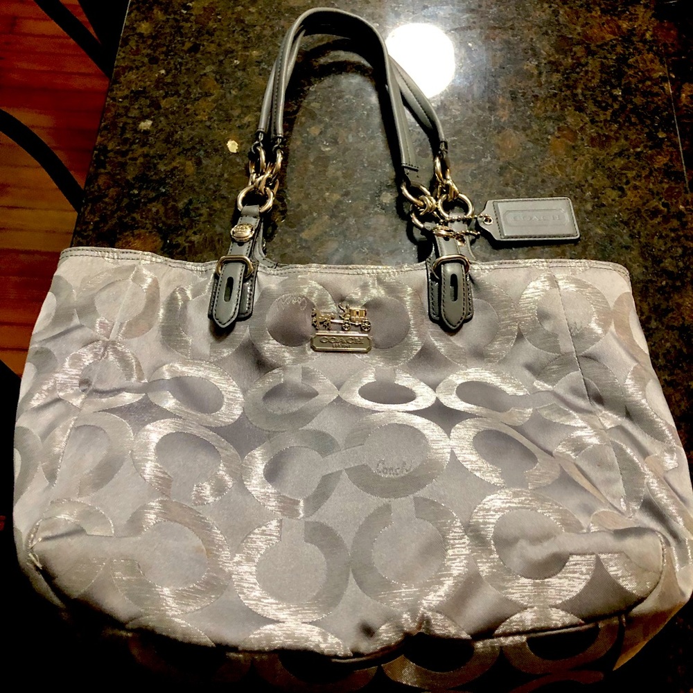 Coach silver and gray satchel purse